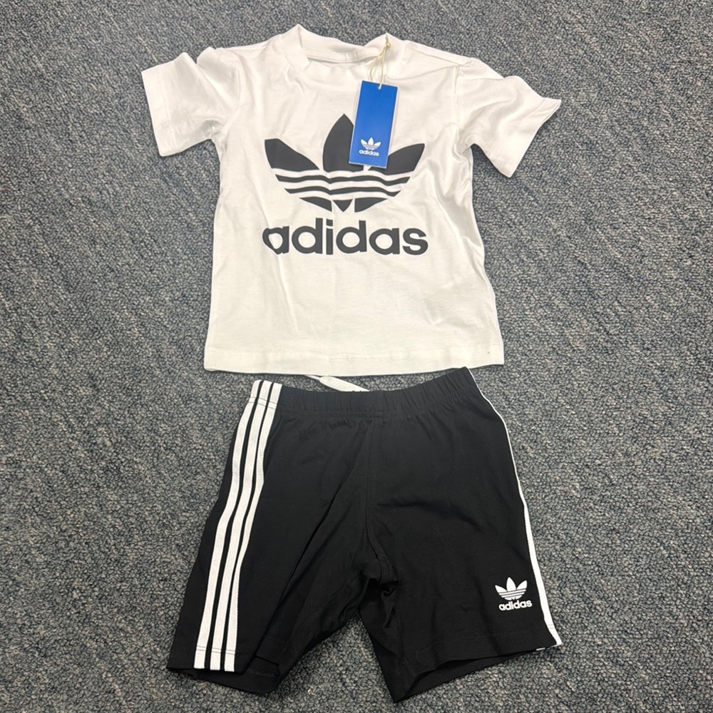 Adidas Kids White Tee and Black Shorts Set - 3T